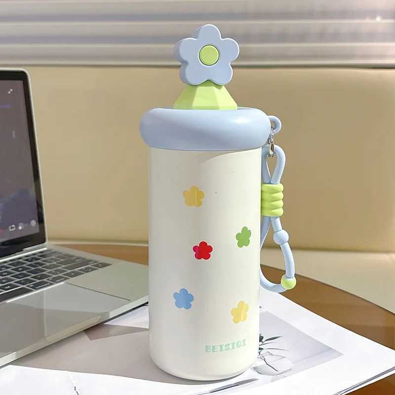 Portable Insated Steel Water Cup for Girls with Straw And Printed Handle HighAesthetic Portable Drinkware Y251021