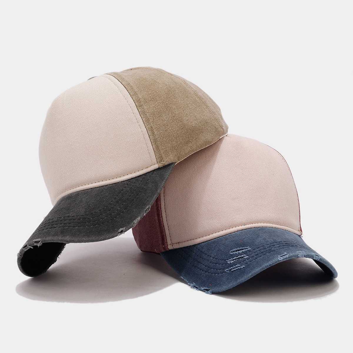 Distressed Baseball Cap for Men Golf Dad Hat Sunshade Adjustable Classic Colorblock Washed Cotton Duckbill Cap for Women H251020