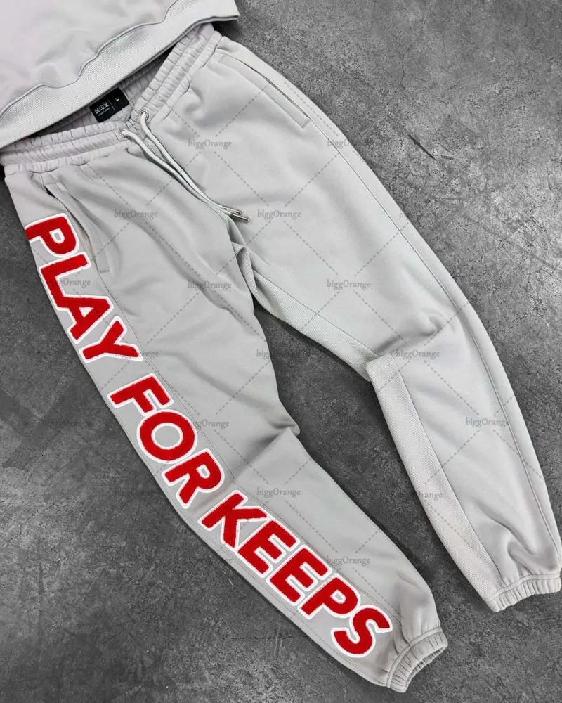 American Retro Individual Men Clothing Sports Suit Grey Loose Oversized Hoodie High Waist Elastic Waist Loose Sports Pants 251021