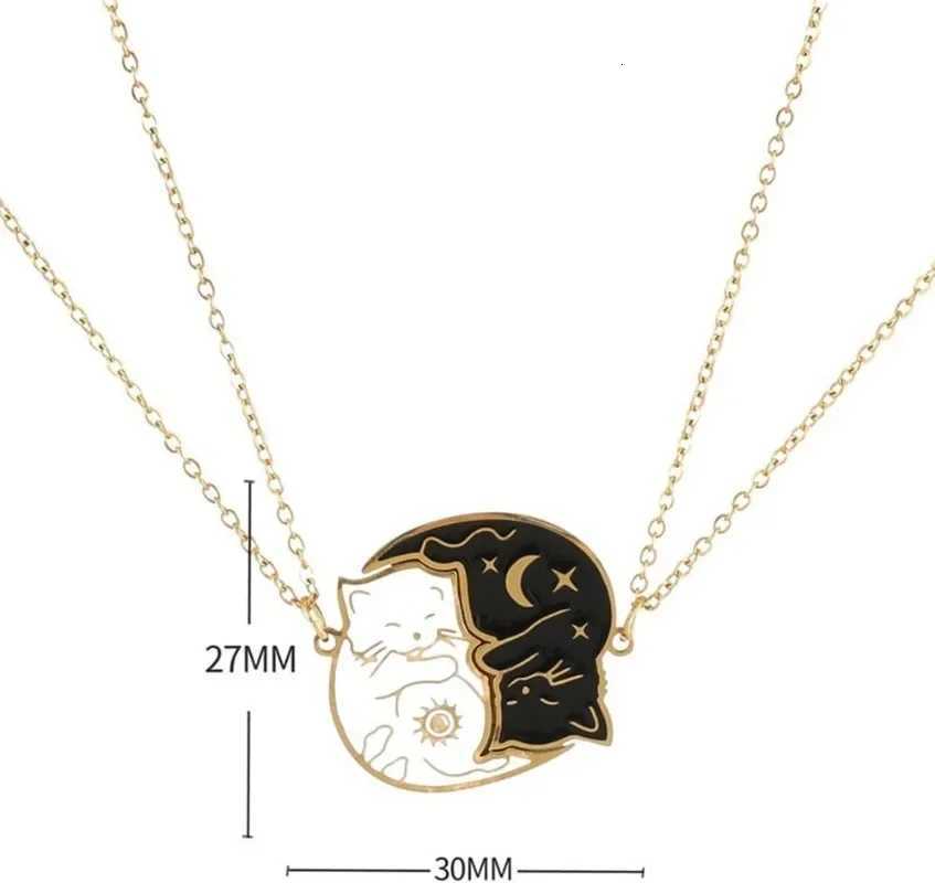 2Pcs Stainless Steel Black White Cat Necklace Love Embrace Cat Matching Couple Pendant Necklaces BFF Jewelry for Women Friend XJ250717