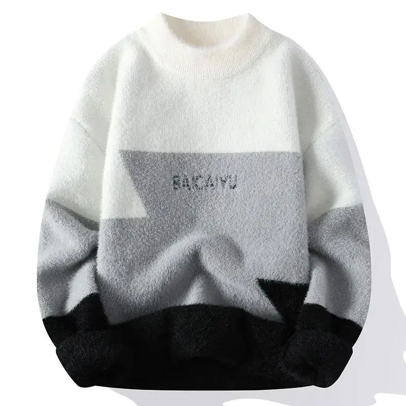 Round Collar Pullovers Icon Knit Sweater Male Blue Crewneck Mens Clothing Thick Winter Warm Wholesale Neck Old Korean Style 251020