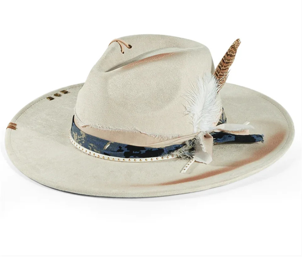 Retro Suede Fedora Hat for Women Men Feather Accessories Fedora Hats Church Jazz Cap Panama Fashion Party Hats Autumn 2024 251016