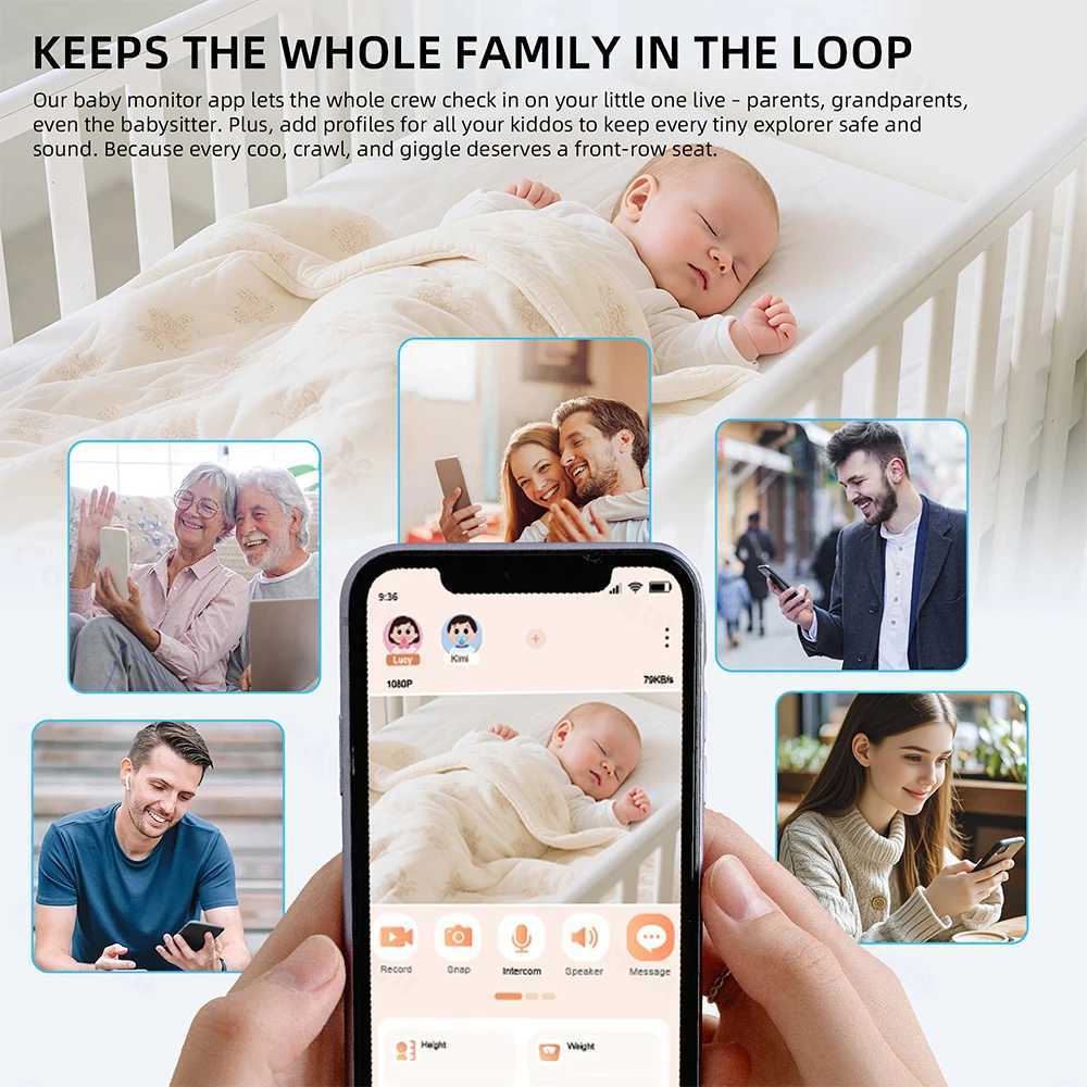 1080P HD WiFi Baby Monitor Phone APP Remote View 43 Nanny Night Light VOX HD Night Vision Lullabies Temperature Monitor Camera J251121
