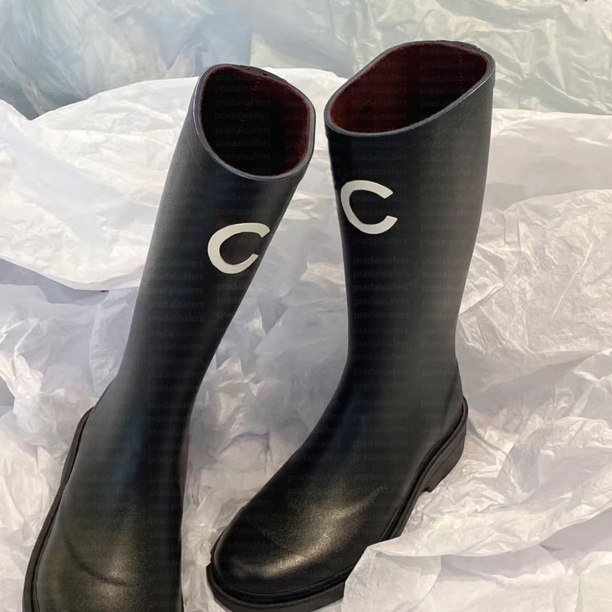 Brand Designer Square Toe Women's Rain Boots Thick Heel Thick Sole Ankle Booist Excellent Quality Short Boots Womens Platform Designer Knight Boots Rubber Boot