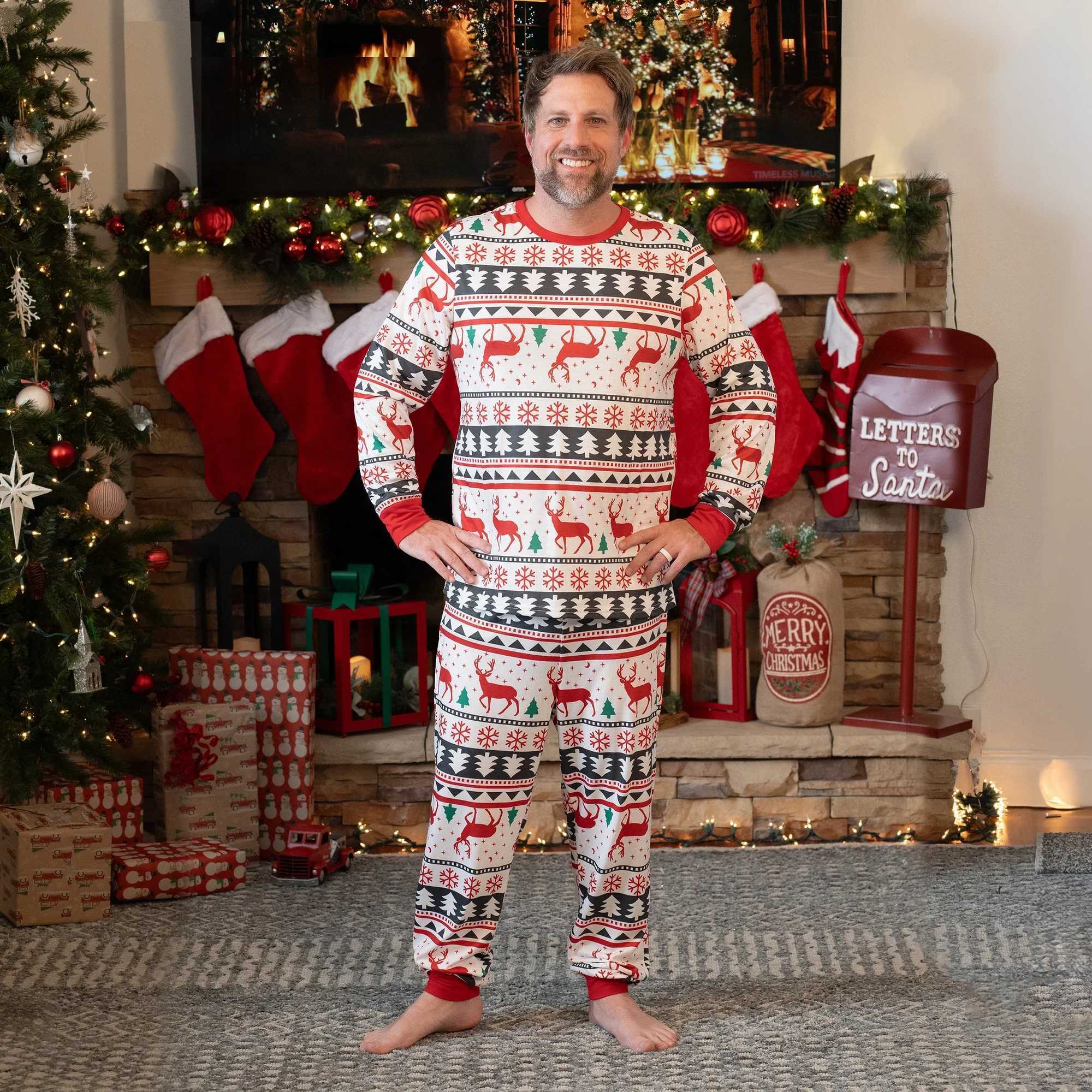 Family Christmas Pajamas Full Body Reindeer Print Long Sleeve Matching Sleepwear Set L251021VLZK