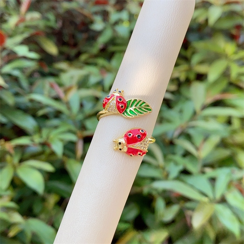 Designer ring Copper plated 18K gold ladybug ring diamond ring for women engagement rings men ring Halloween gift free shipping
