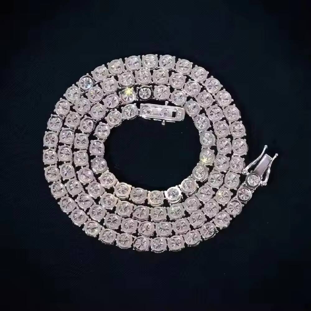 Hand Set MOISSANITE Stones Prong Cuban Link Chain Necklace Solid 925 Sterling Silver WRhodium Finish PASSES DIAMOND Tester