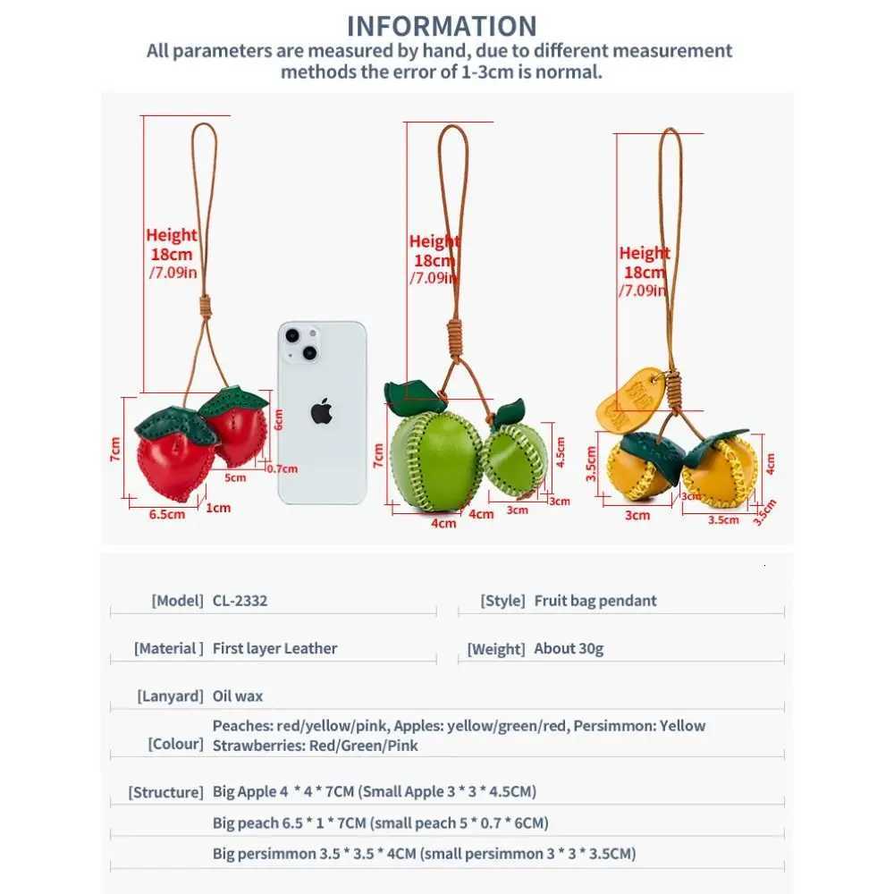 Lovely Hanger Fruit Pendant Pear Strawberry Leather Keychain Fashion Cartoon Bag Pendant Men W251021