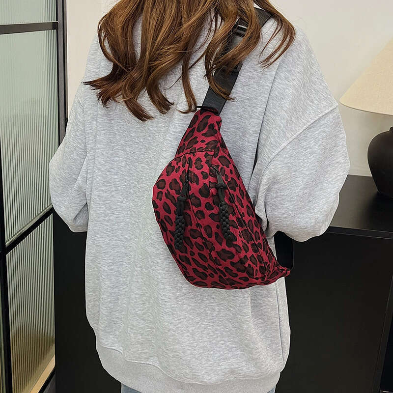 New Leopard Print Women's Chest Fashionable Large Capacity Single Shoulder Crossbody Trendy Outdoor Sports Portable Waist Bag