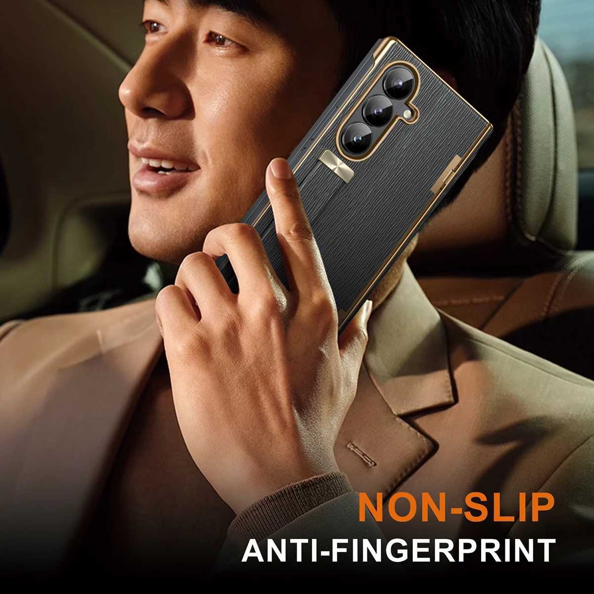 Luxury Electroplated Leather Wristband Holder Phone Case For Z Fold 3 4 5 6 7 Tempered Film Folding Protective CoverY251021