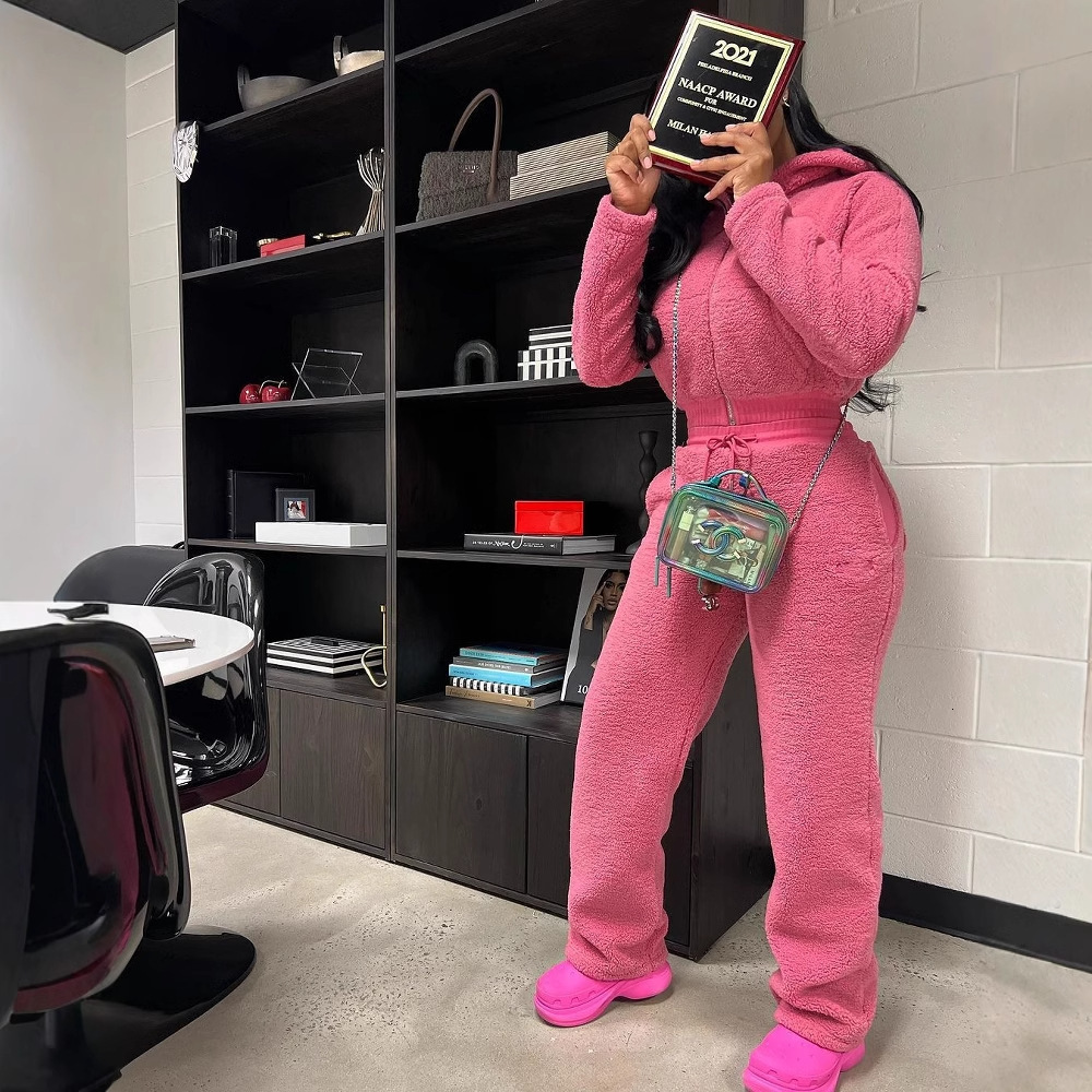 Womens Tracksuits Two Pieces Set 2025 New Solid Color Casual Fashion Bubble Velvet Winter Long Set 3 Colors