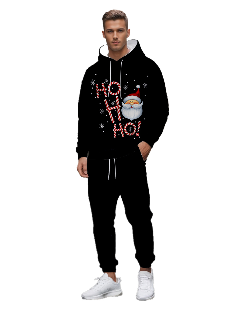 Men's Ankle-Length Knitted Hoodie Casual Outdoor Polyester Sweatshirt Gradient Color Print with Adjustable Drawstring - LMWY00168