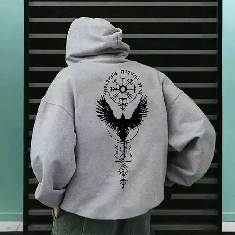 2025 New Arrival Mens Pure Color Hoodie High Quality Ancient Viking Raven Pattern Sweatshirt Autumn Winter Casual Sporty Coats W251021