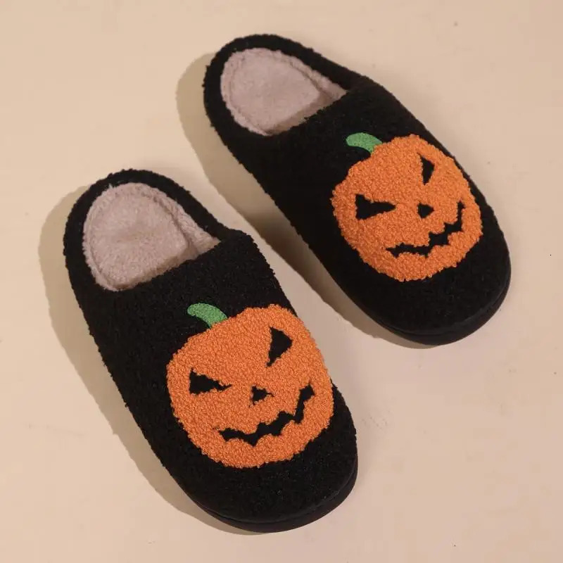 Cotton Fluffy Slippers Home Cartoon Pumpkin Platform Plush Slides Couple 2025 Funny Halloween Casual Shoes Women Indoor 251021
