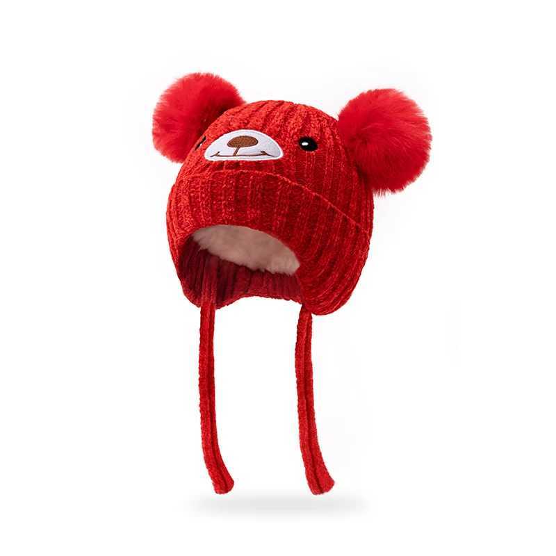 15Y Childrens embroidered Little Bear Autumn and Winter new style cute bear warm earprotecting velvet coldproof hat J251021