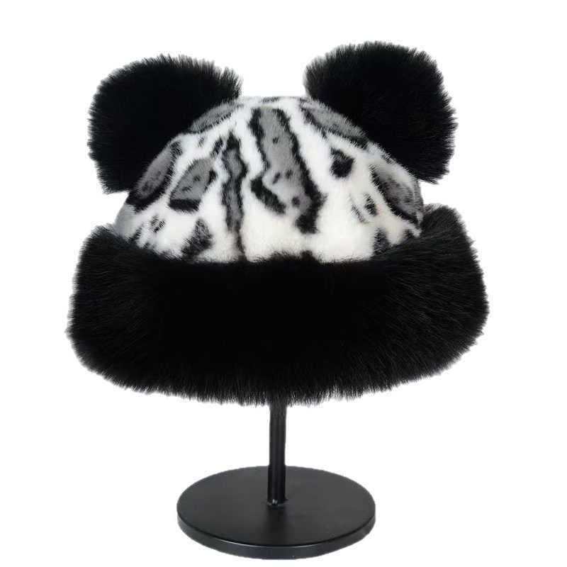 Leopard Print Plush Celebrity Hat for Women Autumn and Winter New Style Thickened Ear Protection Imitation Water H251020