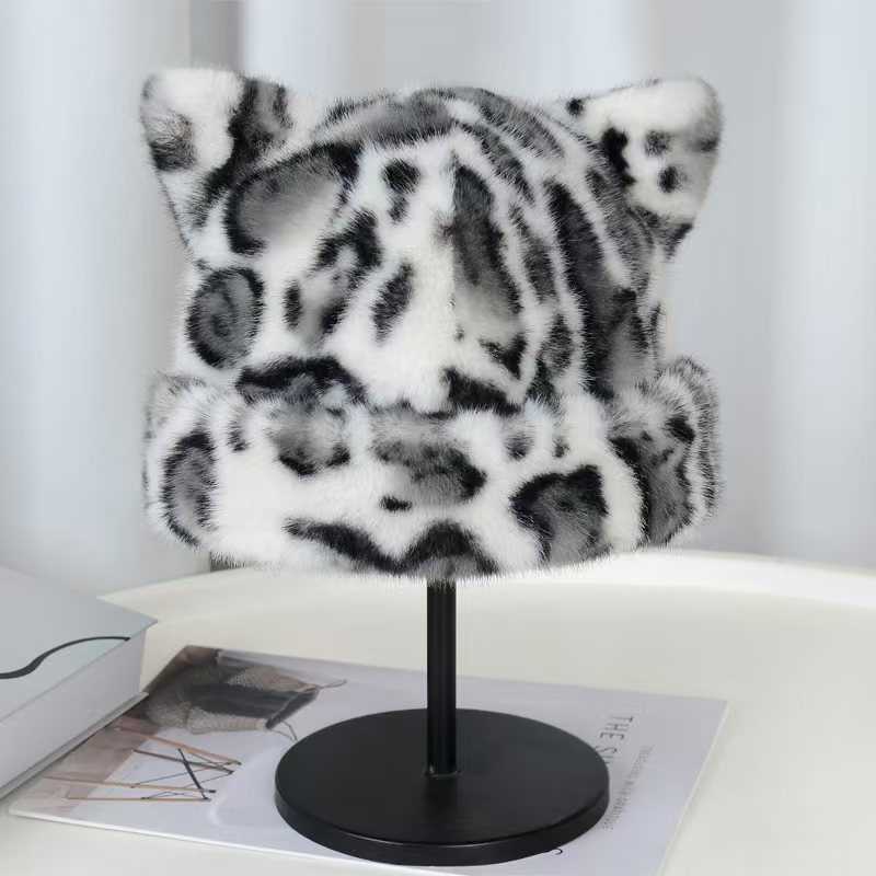 2025 Leopard Print Plush Fisherman Hat Hat for Women Autumn Winter Hat Warm Ear Protection Imitation Mink H251020