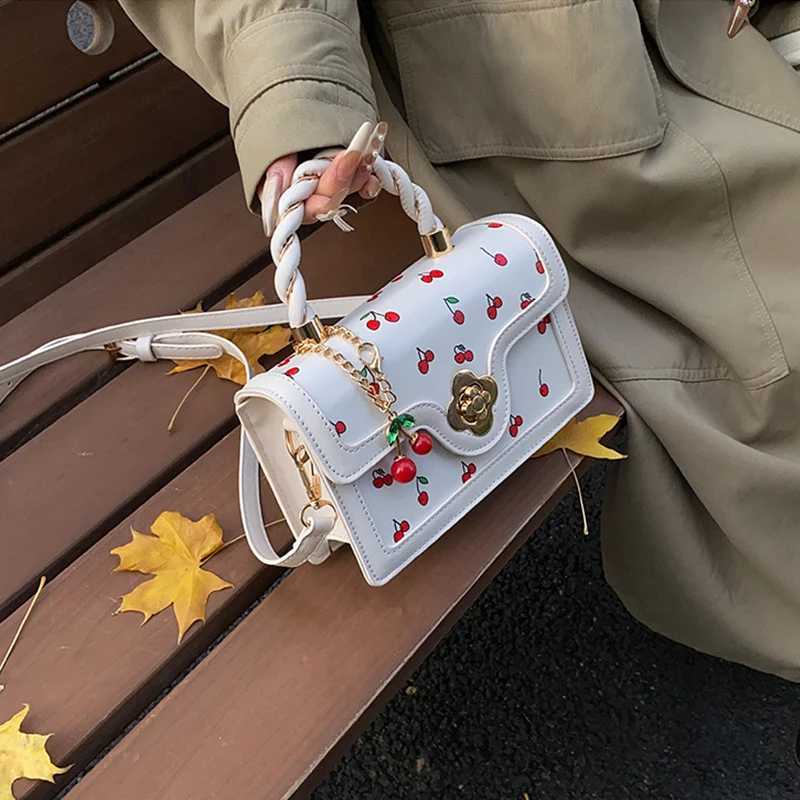 Sweet Crossbody Bag Fashion Cherry Print TopHandle Ladies Luxury Square Shoulder Bag Women High Quality Sling PurseXJ251021