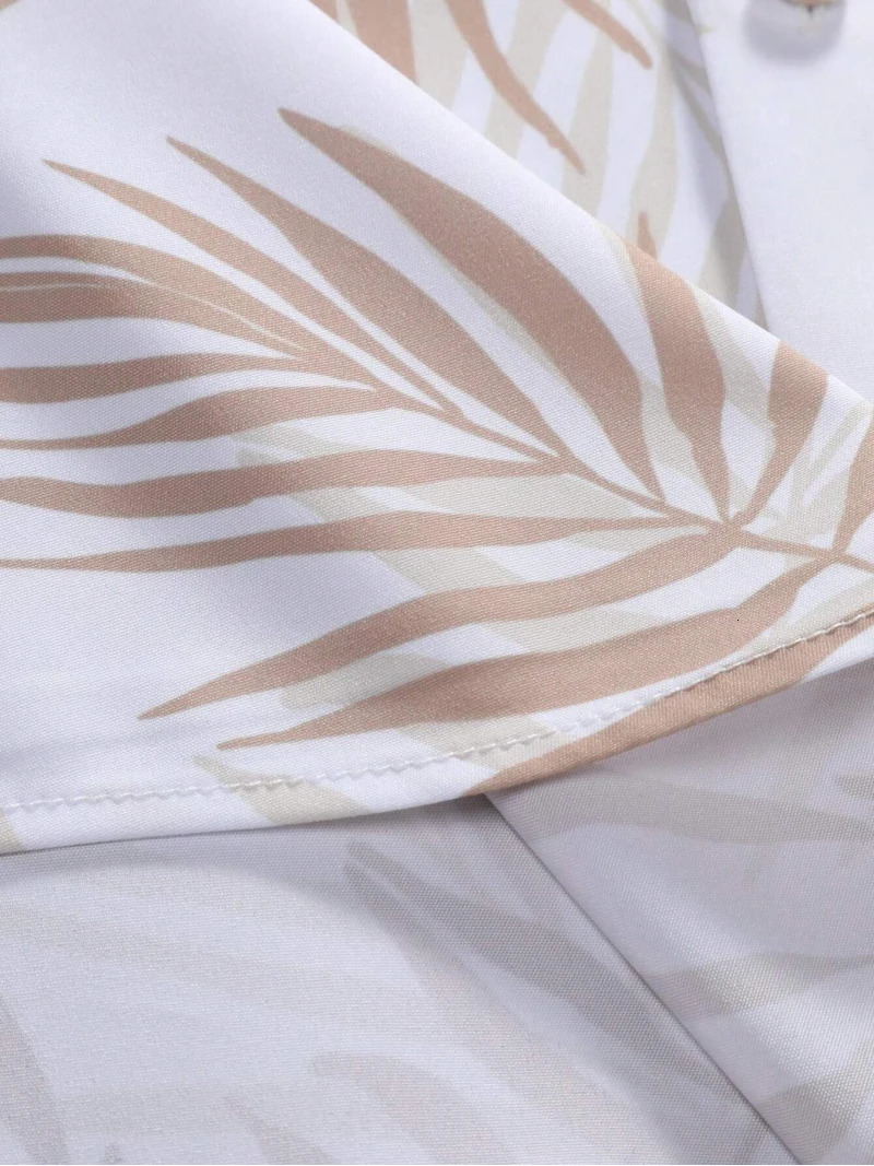 Summer Fashion Mens Suit Elegant Plant Printing Pattern Shortsleeved Lapel Shirt And Drawstring Shorts Leisure Twopiece Suit 251021