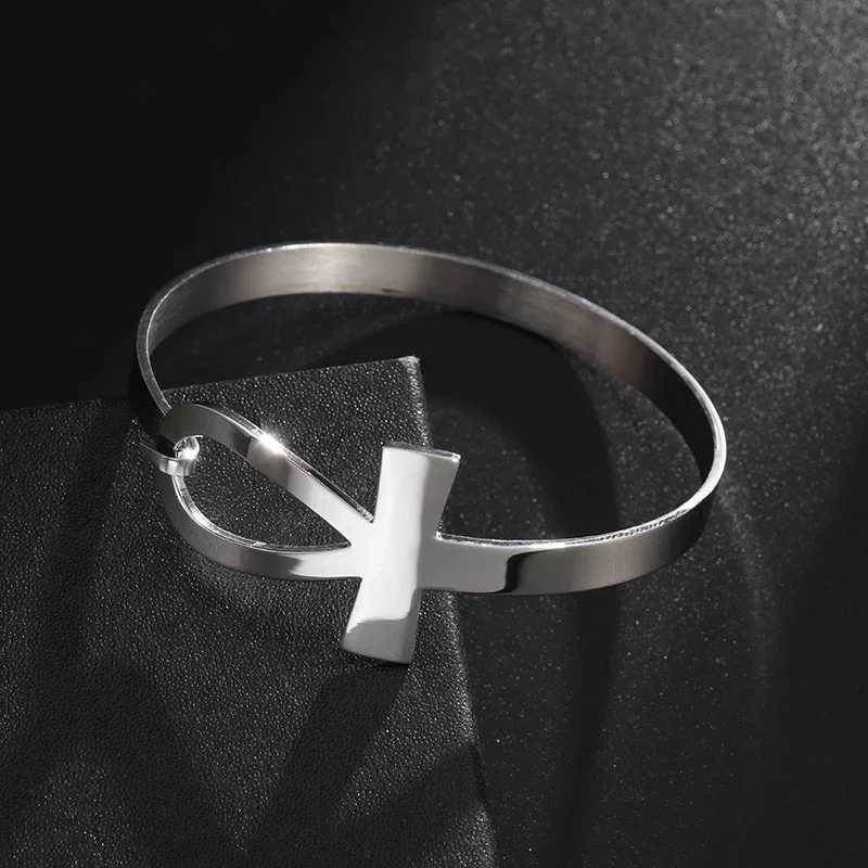 Egyptian Symbol Ankh Cross Life Cuff Stainless Steel Bracelet Mens Religious Amulet Jewelry J251021