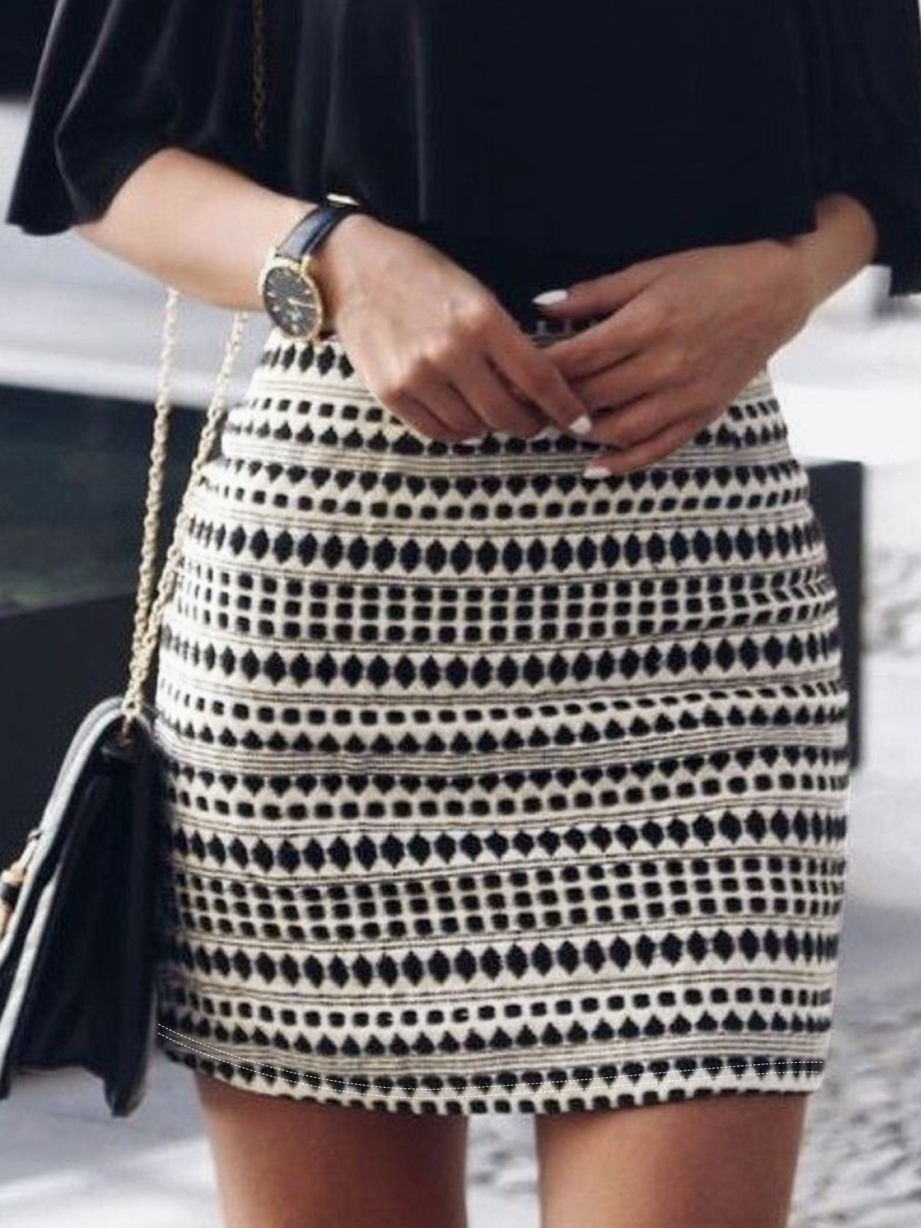 Women's New Fashion Office Mom Style All-Over Printed Midi Skirt, Milk Silk Versatile Skirt (S-XXL, Blue/Black/Khaki/White)-CF43880