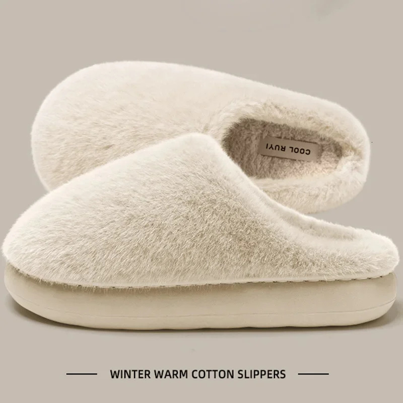 Winter Womens Faux Fur Warm SlippersPlush ToeCover SlipResistant Cotton House ShoesSoft Cozy Indoor Slides with Thick Sole 251021