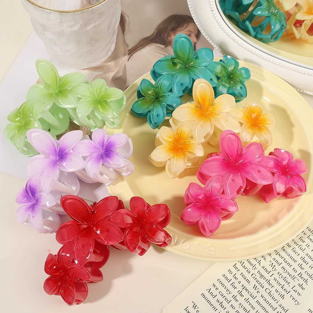 Trendy Egg Flowers Hair Claws Back of Head Retro Cororful Hairpin Shark Clip Korean Style Seaside Vacation Girl Hair AccessoriesW254021