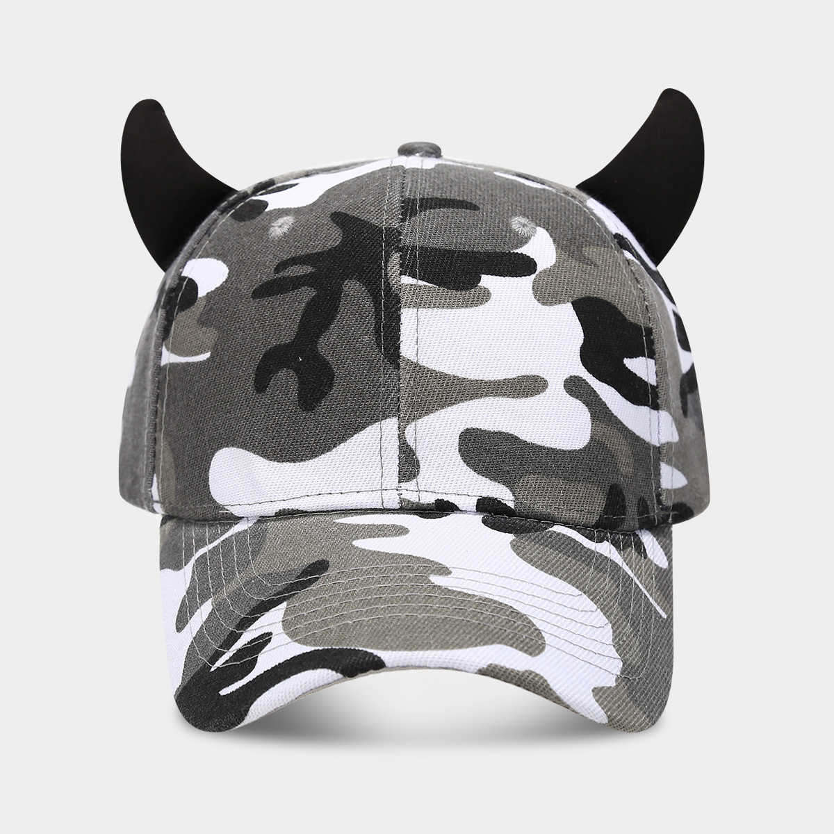 Fashion Camouflage Horn Ears Baseball Cap for Women Trendy Cute Hard Brim Baseball Cap for Men Couple Sun Hat H251020