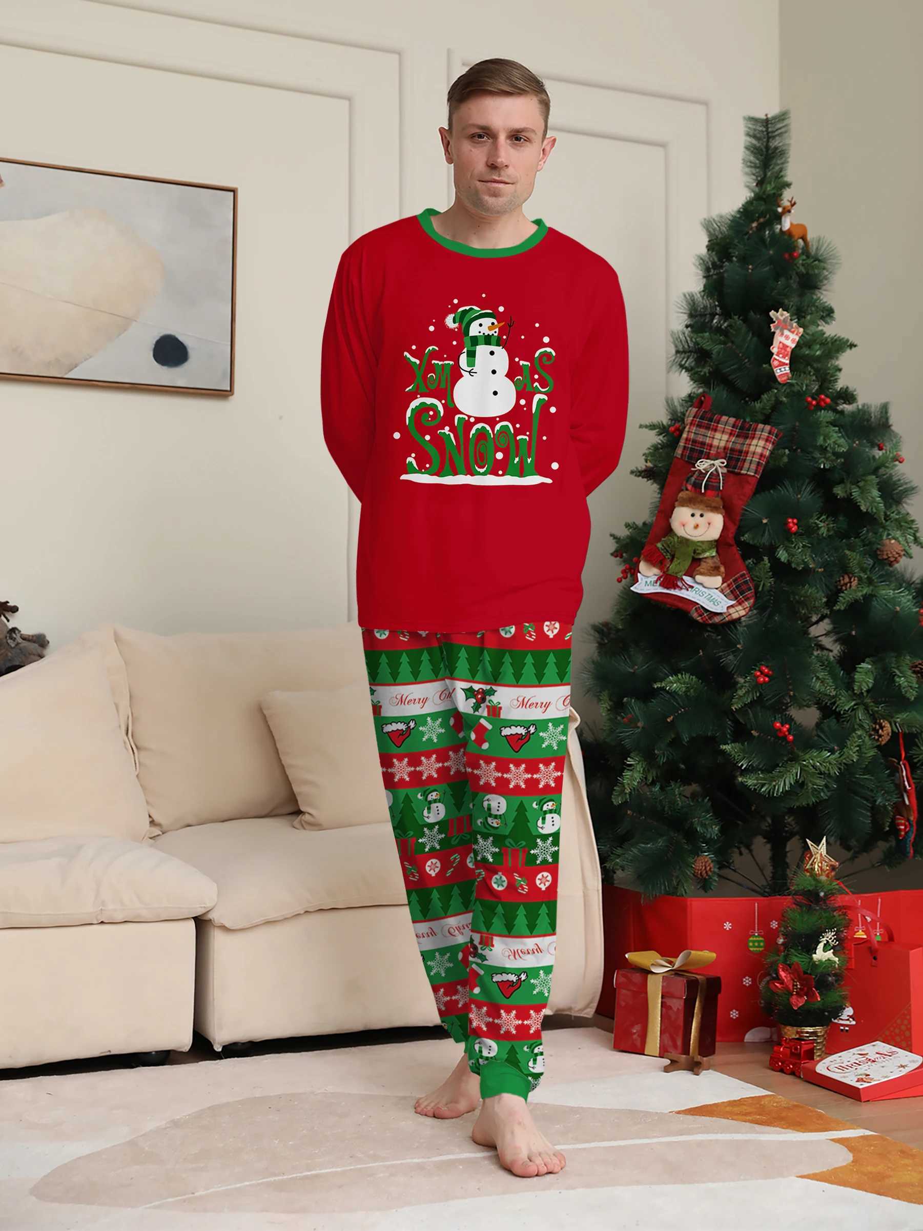 Christmas Family Matching Pajamas Set Xmas Snow Snowman Print Red Green Sleepwear for Men Women Kids L251021WID7
