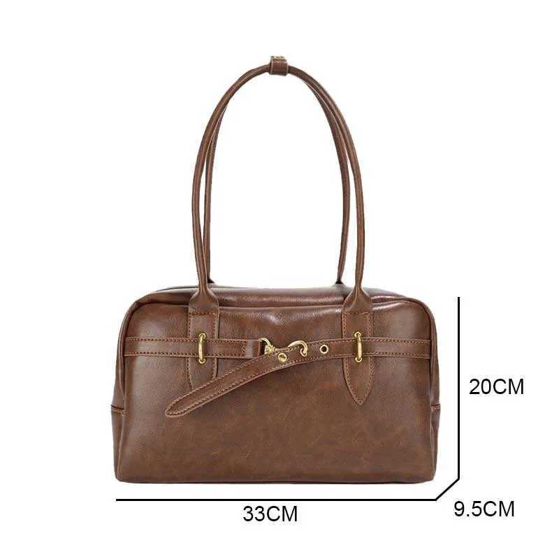 Square Shoulder Bags for Women Retro Small Boston Bag Pure Color PU Leather Large Capacity Totes 2025 Latest Trend Handbag PurseXJ251021