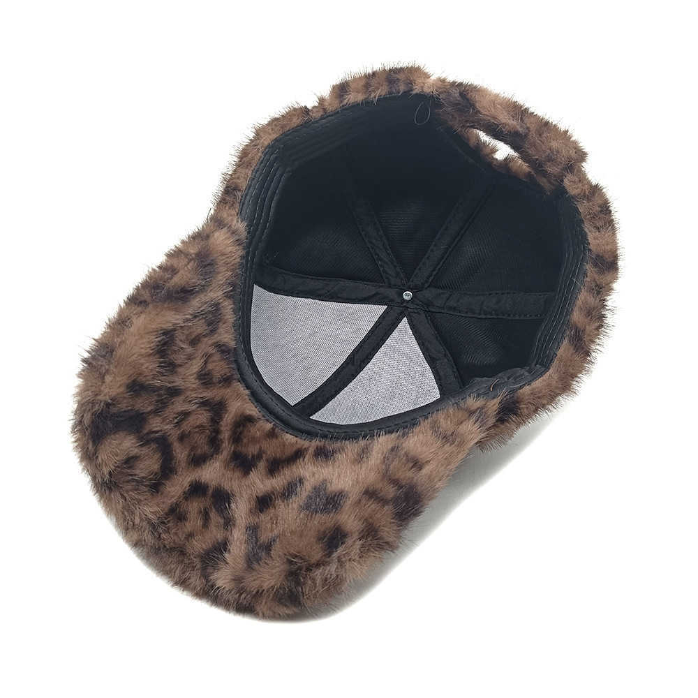 New Plush Leopard Print Warm Baseball Cap for Women Fashionable Outdoor Versatile Sun Hat H251020