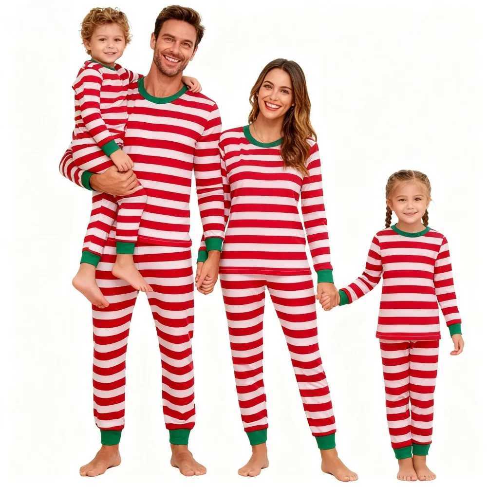 Family Christmas Pajamas Sets Striped Print Matching Christmas Outfit Mom Dad Kids Family Set Cotton Pajamas Sleepwear Xmas Look L251021PONA