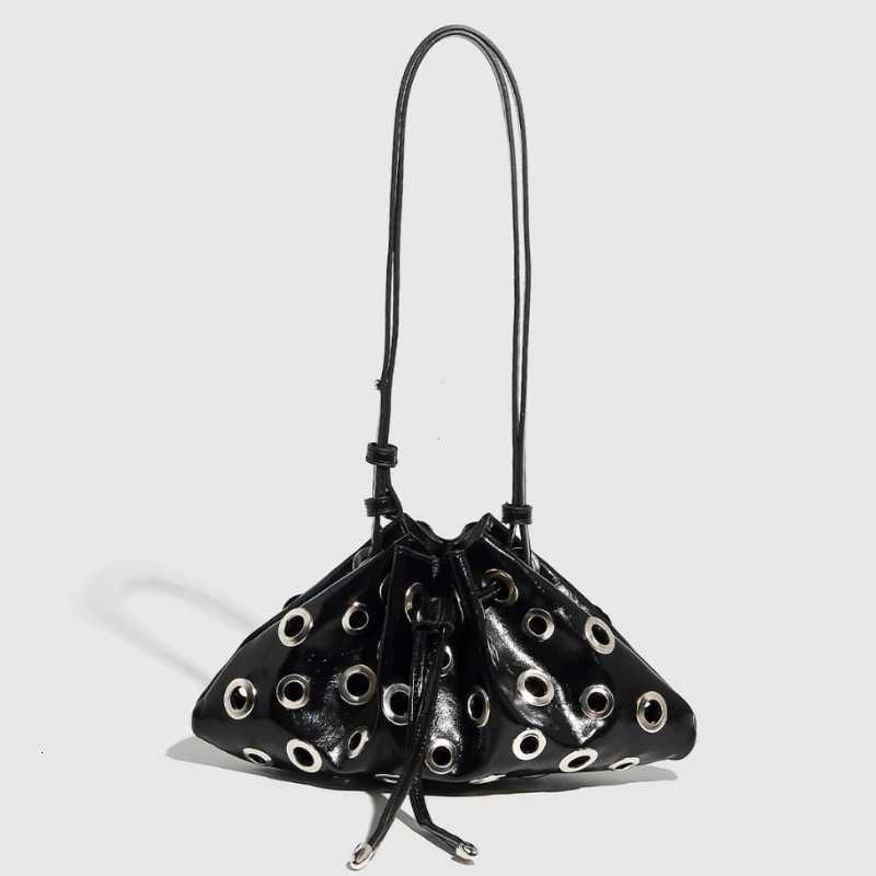 Women Metal Stud Y2k Shoulder Bag Large Capacity Retro Hollow Handbag Drawstring Crossbody Bag Shopping Vacation HandbagXJ251021