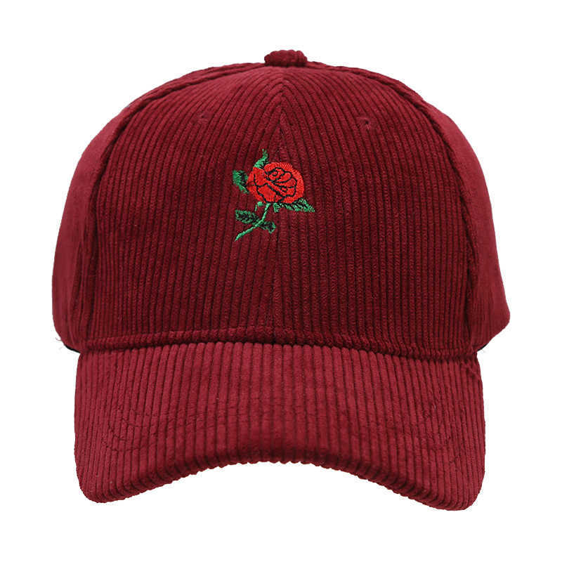 Valentines Day Fashion Rose Embroidery Corduroy Baseball Cap for Women Trendy Spring Outdoor Travel Sunshade Duckbill Cap H251020