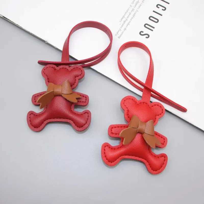 Trendy PU Leather Bowknot Bear Keychain Car Keyring PU Leather Hanger Cartoon Fashion Bag Pendant Car Accessory W251021