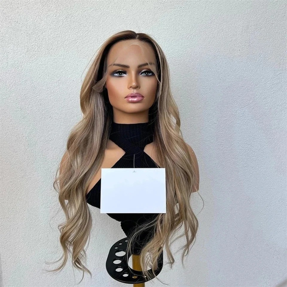 13X4 Lace Frontal Hd Ombre Platinum Blonde Lace Front Wig Highlight Women's 13X6 Body Wave Human Hair Wig Heat Resistant Cosplay Party