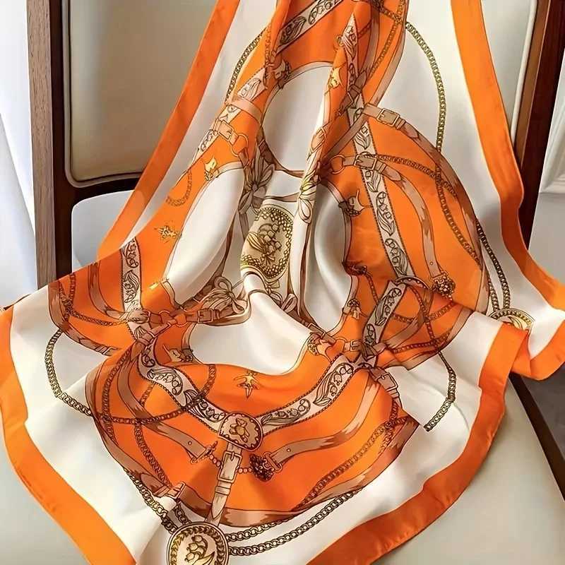 275 Chain Printed Square Scarf Elegant Thin Breathable Decorative Neck Scarf Orange Windproof Headscarf For Women W251021