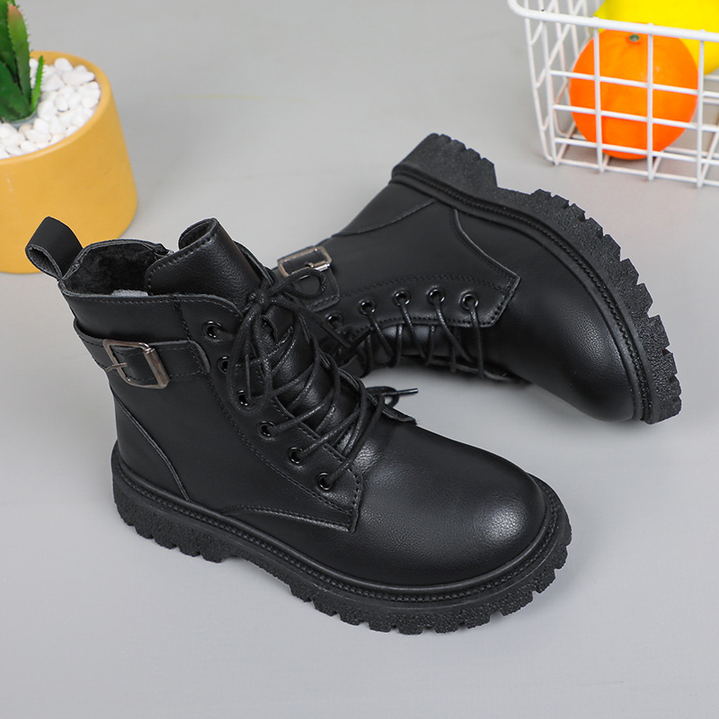 Kids Girl Boots Design Children Winter Lace Up Platform Wedges Comfortable Round Toe Non-slip Ankle Boots Kidszworld Black Plus Sizes 27 - 38 K1186
