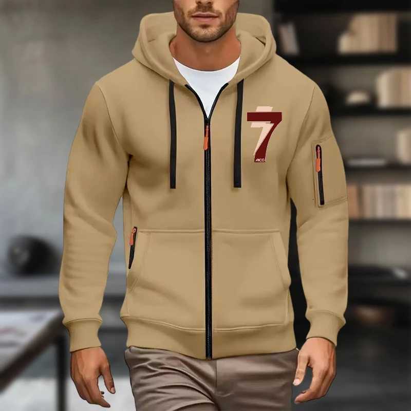 Mens hooded sweatshirt 2025 thick and warm high quality with a hood sporty style zipper opening and closing multiple pock W251021