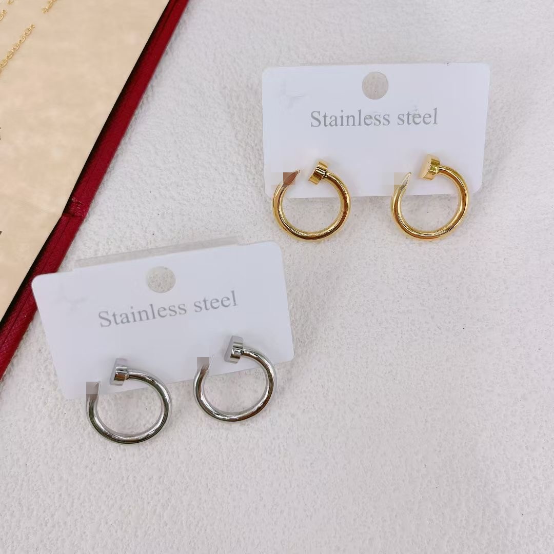 Logo engrave head 316L stainless steel Luxury woman man thic chain designer nail diamond pendant necklace Earrings hip hop boys girls 18K gold silver Jewelry set