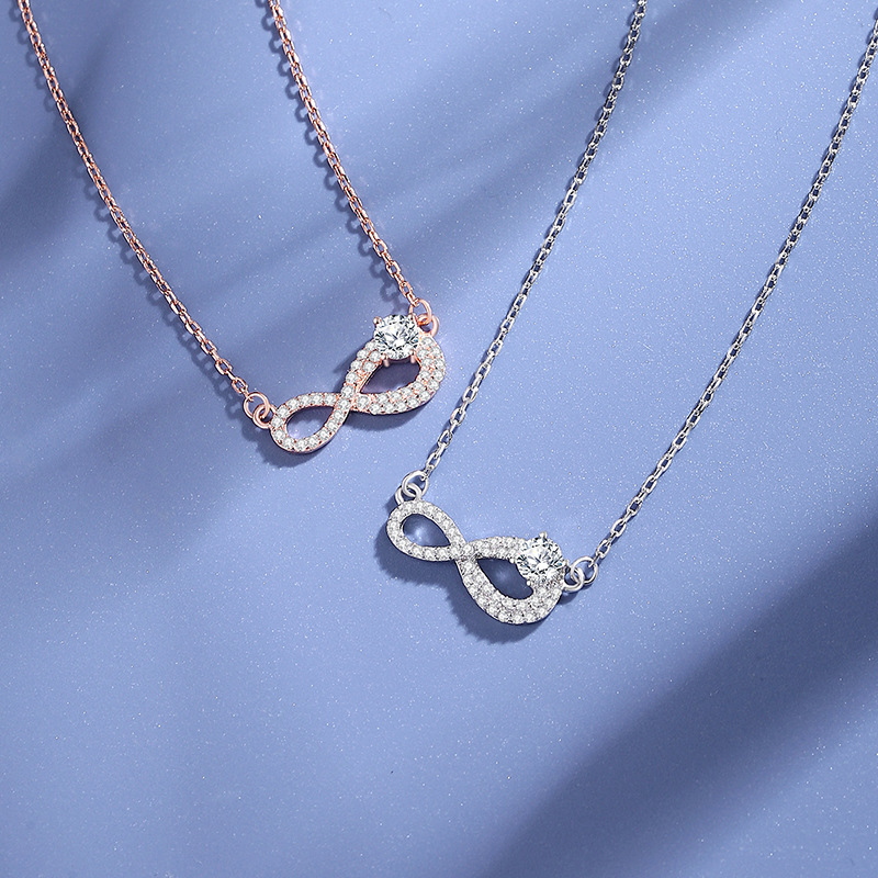 TaiYang New S925 Sterling Silver Endless Love Necklace, Infinity Symbol Pendant with Crystal Accents, Elegant Collarbone Chain for Women