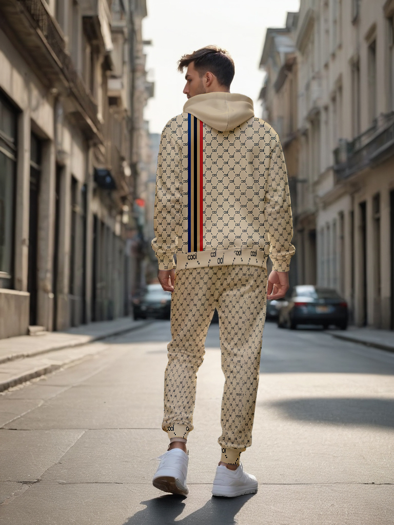 Men's Ankle-Length Knitted Hoodie Casual Outdoor Polyester T-Shirt Long Sleeve Adjustable Drawstring Gradient Print for Autumn Wear - LMWY00195