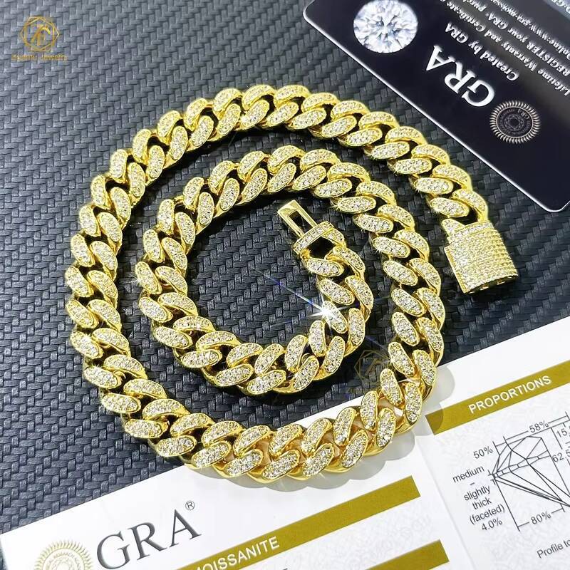 Wholesale Chain Bracelet Jewelry 925 Silver Moissanite 6mm 8mm 10mm 12mm 14mm 18mm 20mm Hip Hop Miami Cuban Link Chain