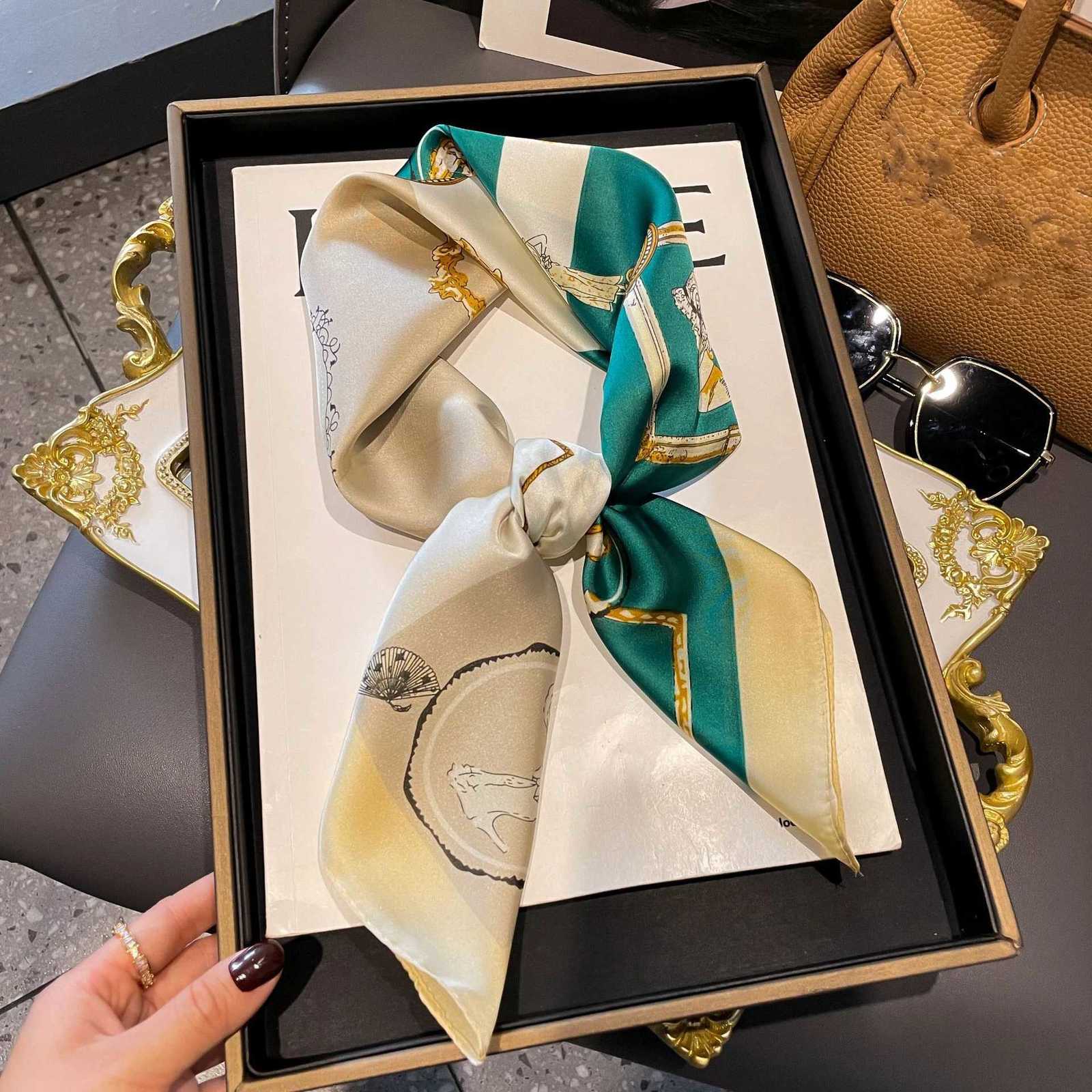 Luxury Design Silk Square Scarf Women Flower Print Foulard Neckerchief Lady Soft Satin Tie Shawl Wraps Hairband Head Hijab Gifts W251021