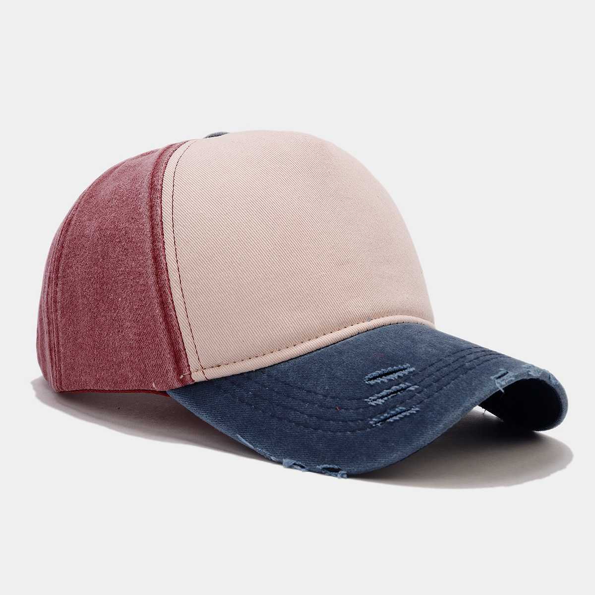 Distressed Baseball Cap for Men Golf Dad Hat Sunshade Adjustable Classic Colorblock Washed Cotton Duckbill Cap for Women H251020