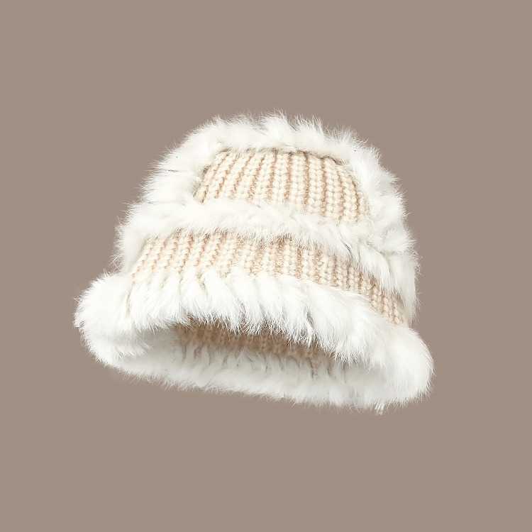 Versatile Rabbit Fur Knitted Fisherman Hat for Women Slimming Autumn and Winter Ear Protection Warm Knit Hat Plush Hat H251020