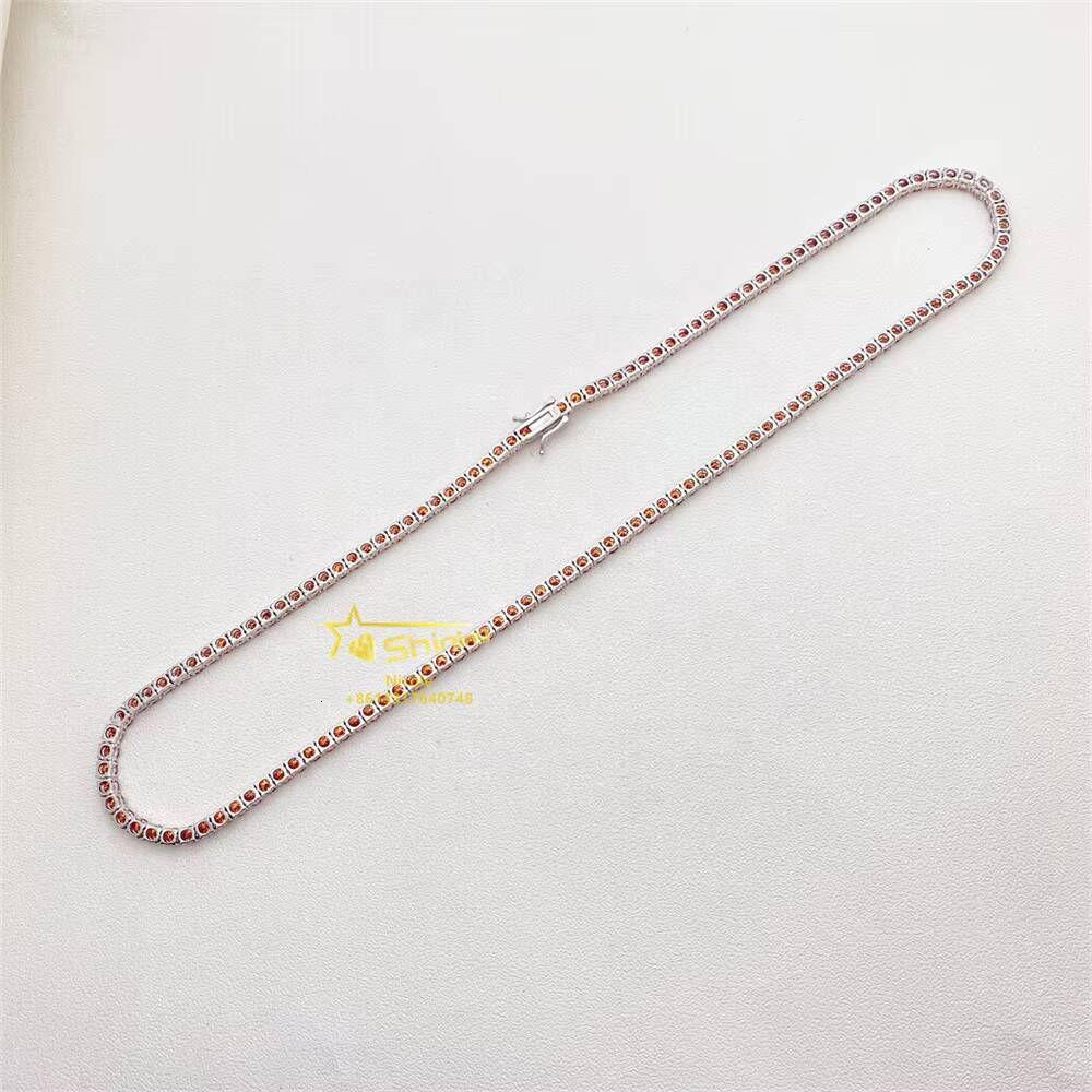 New Style High Quality Hip Hop Mens 4mm Necklace Garnet Gra Vvs Moissanite 925 Silver Tennis Chain