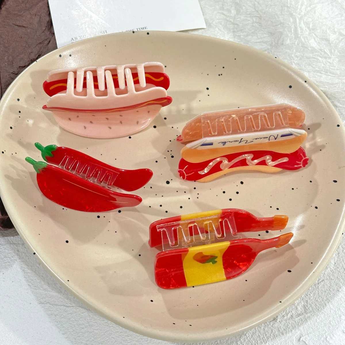 1pc new hot dog chili creative simulation food chili sauce grab clip novel back of the head updo hairpin shark clipW254021