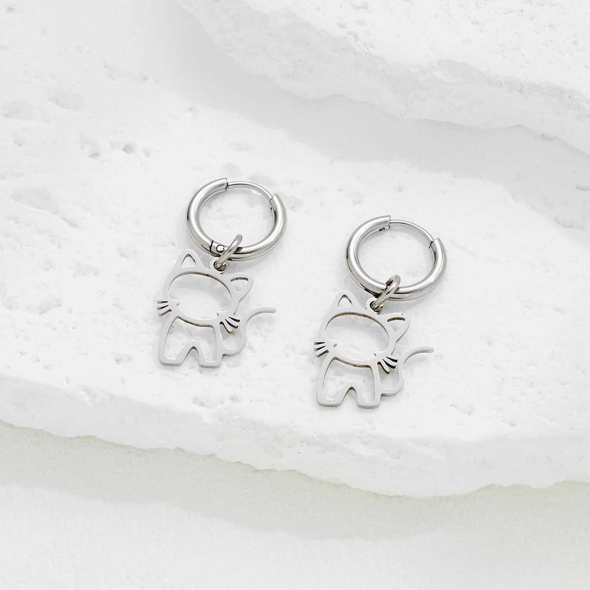 Mini Stainless Steel Animal Cat Hoop Earrings for Women Cartoon Kitten Jewelry Fashion Kitty Earings Funny Pendientes Gifts J251021