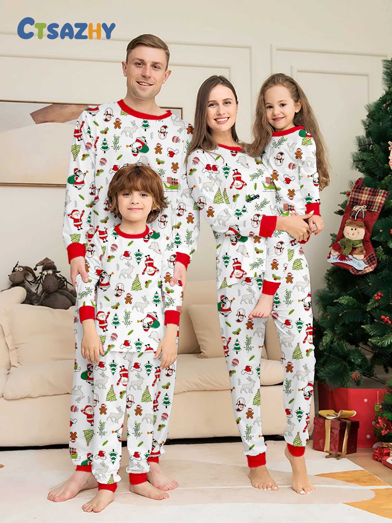 Family Christmas Pajama Sets Red Green Plaid Design with Elk Patterns Comfortable for Holidays L251021ZROU